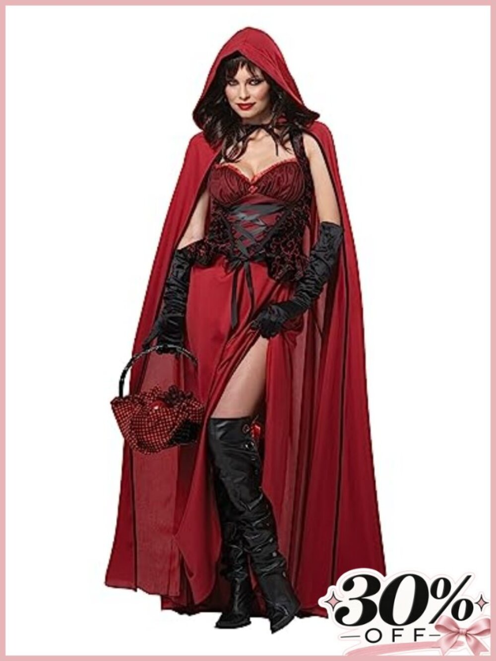 Dark Riding Hood Costume Set Dress Cloak Basket Hanky